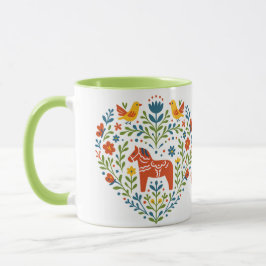 Caneca Dala Horse Folk Art Hygge Heart Pattern Mug