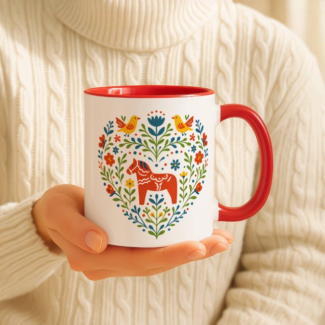 Caneca Dala Horse Folk Art Hygge Heart Pattern Mug (Criador carregado)