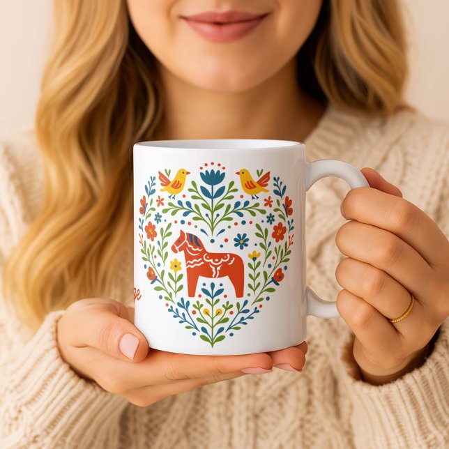 Caneca Dala Horse Folk Art Hygge Heart Pattern Mug (Criador carregado)