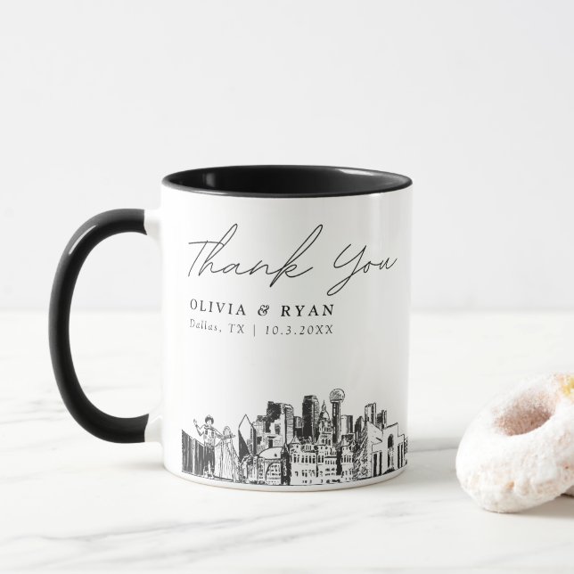 Caneca Dallas Sketch Simples Casamento Personalizado Coff (Com Donut)
