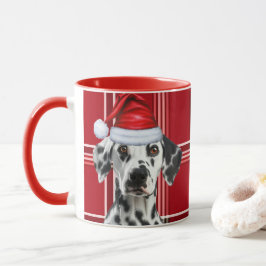 Caneca Dalmatian Dog Lover Red Holiday Plaid Christmas
