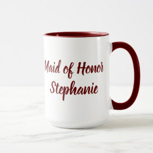Caneca Dama de Honra Casamentos Script Burgundy