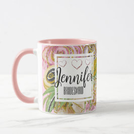 Caneca Dama de honra Rosa Dourado Chic Floral Personaliza
