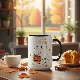 Caneca Dama de outono de Ghost Cute Halloween