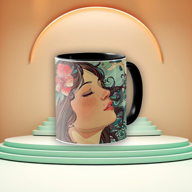 Caneca Dama do Hibisco Art Nouveau (Criador carregado)