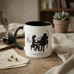 Caneca Dama Personalizada ao Piano Arte Artística