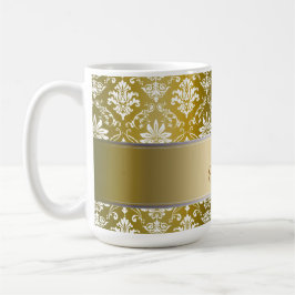 Caneca Damasco amarelo do monograma e branco dourado