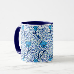 Caneca Damasco da tulipa de Nouveau da arte, azul cobalto