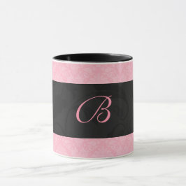 Caneca Damasco feminino, rosa e preto, monograma