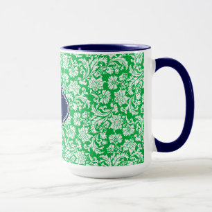 Caneca Damascos Florais Verdes e Brancos Monogramas 3