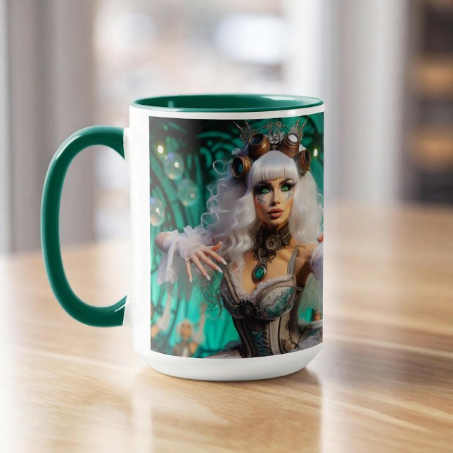 Caneca Dançarino Verde Futurístico Vitoriano Steampunk (Criador carregado)