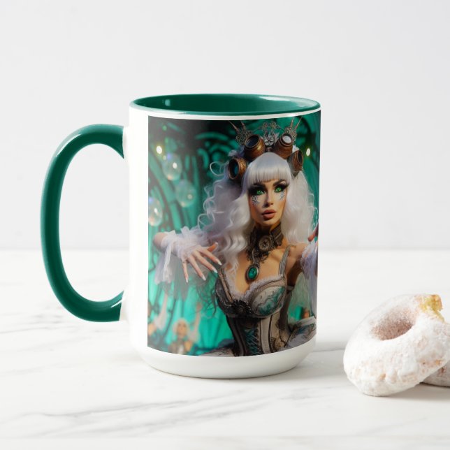 Caneca Dançarino Verde Futurístico Vitoriano Steampunk (Com Donut)