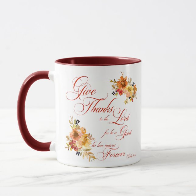Caneca Dar Obrigados ao Senhor cair aquarela floral (Esquerda)