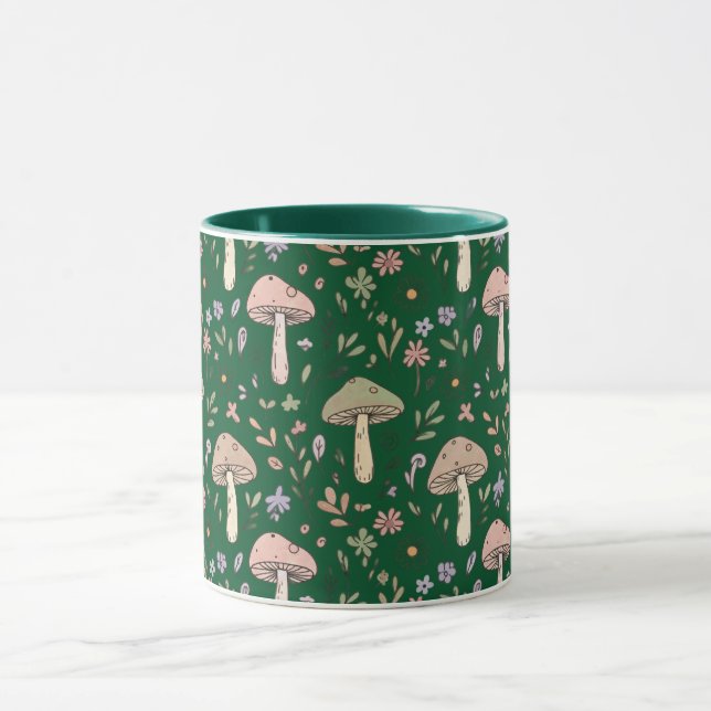 Caneca Dark Forest Emerald Fungi Seamless Pattern Moody (Centro)