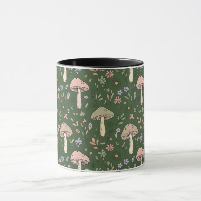 Caneca Dark Hunter Green Moody Fungi Seamless Pattern (Centro)