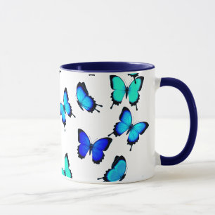 Caneca das borboletas da selva do verde azul