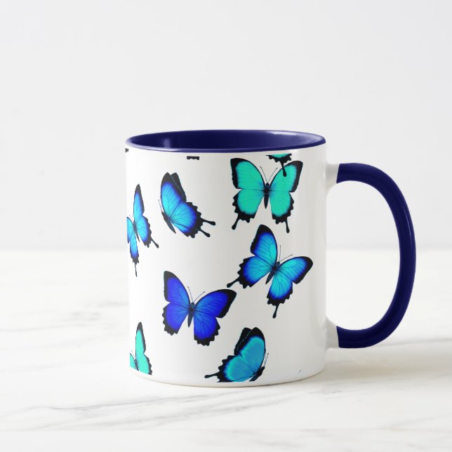 Caneca das borboletas da selva do verde azul (Direita)