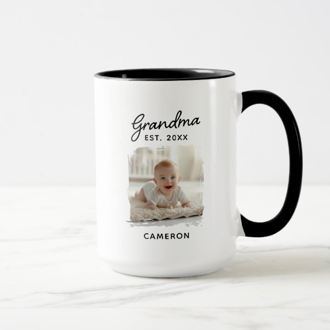 Caneca Data de Estabelecimento da Foto da Avó e do Neto (Direita)