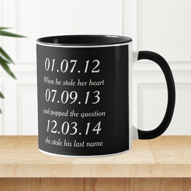 Caneca Datas de Marcos Românticos Aniversário de Casament (Criador carregado)