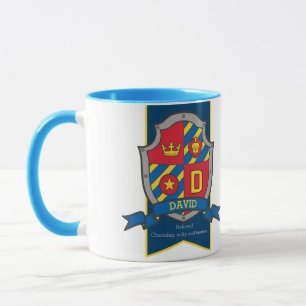 Caneca David Cavaleiro escudo nome azul vermelho signific