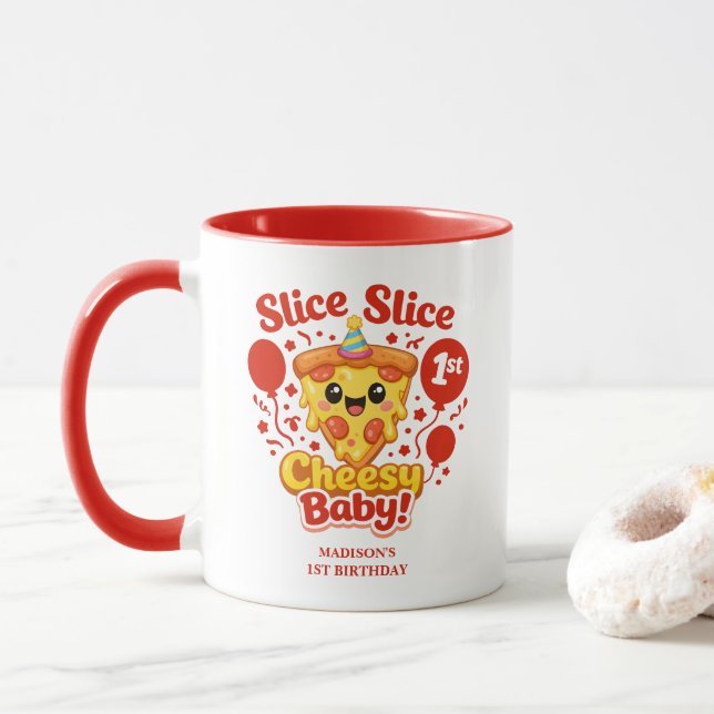 Caneca de 1º Aniversário Slice Slice Cheesy Baby P (Com Donut)