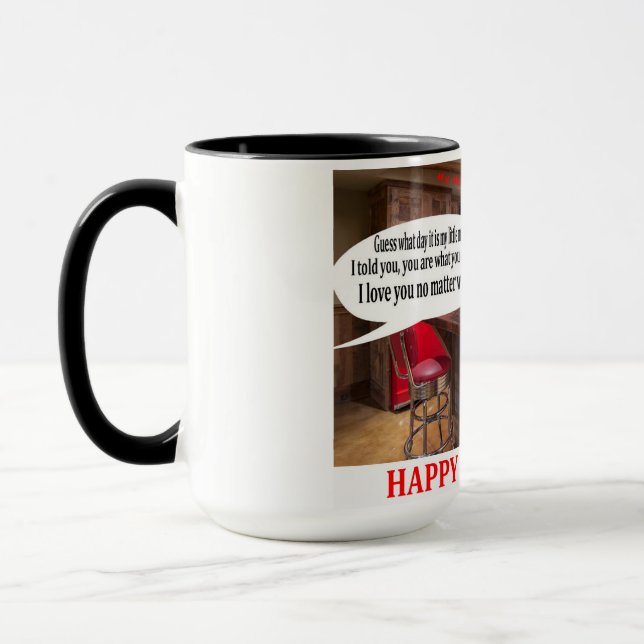 caneca de 2 tons de 15 oz. Feliz Aniversário. (Esquerda)