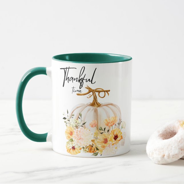 Caneca de Abóbora de Ação de Graças, Tempo de Grat (Com Donut)