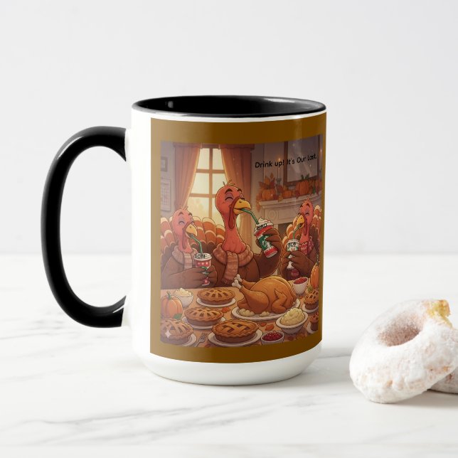 Caneca de Ação de Graças Beber até o Fim (Com Donut)