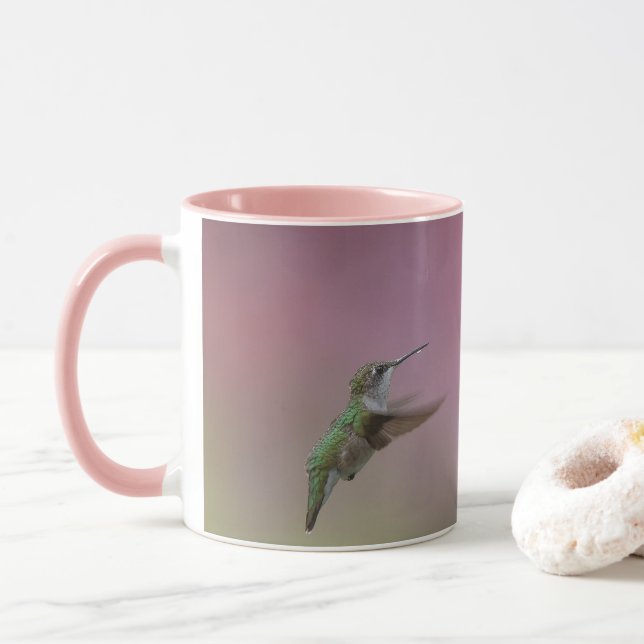 Caneca de Acento Rosa Beija-flor de Garganta Rubi (Com Donut)