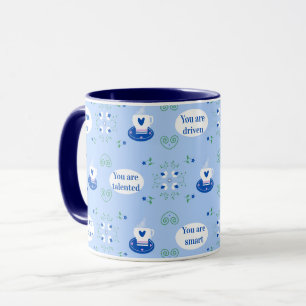 Caneca de Afirmações com Tema de Xícara Azul