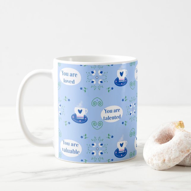 Caneca de Afirmações Temáticas de Xícara de Café A (Com Donut)
