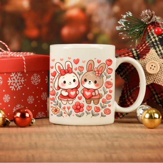 Caneca de Amor de Casal de Coelho Adorável (Criador carregado)