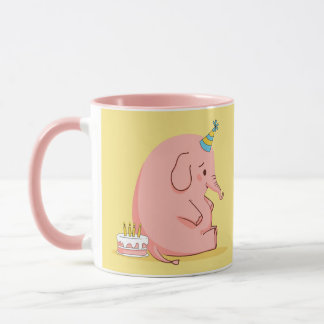 Caneca de Aniversário de Elefante Rosa Fofa – Pres