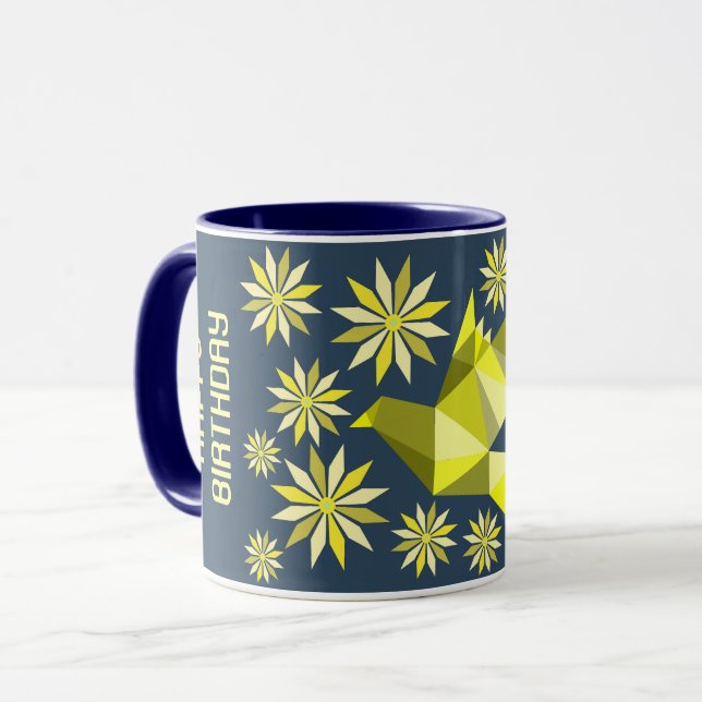 CANECA DE ANIVERSÁRIO DE PÁSSARO DE FLOR SIMPLES P (Frente Esquerda)