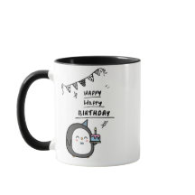 Caneca de Aniversário do Pinguim Cantante Fofo