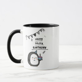 Caneca de Aniversário do Pinguim Cantante Fofo