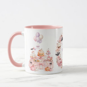 Caneca de Aniversário Pink Halloween com Duas Core