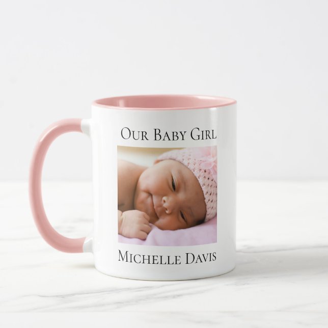 Caneca de Anúncio de Nascimento de Menina Rosa Bon (Esquerda)