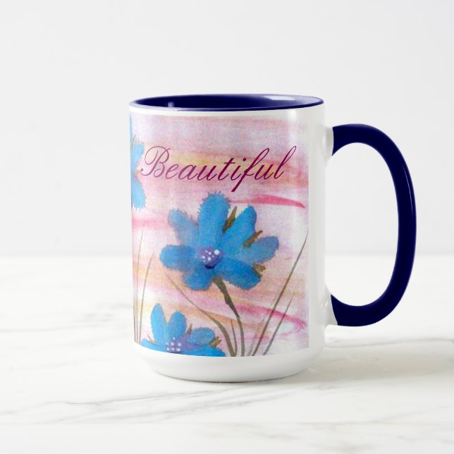 Caneca de Aquarela Azul Flor (Direita)