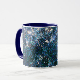 Caneca de Arte Abstrata Folhas Azuis da Natureza