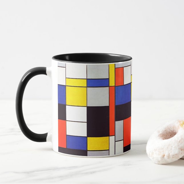 Caneca de Arte Abstrata Neo-Plasticismo de Piet Mo (Com Donut)
