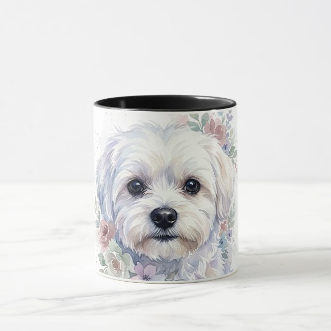 Caneca de Arte Aquarela com Coroa Floral de Cachor (Centro)