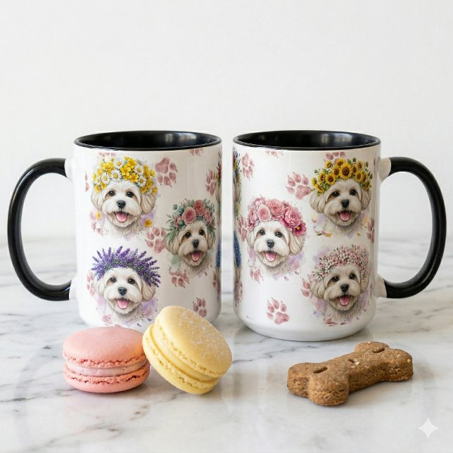 Caneca de Arte Aquarela com Grinalda Floral e Cach (Criador carregado)