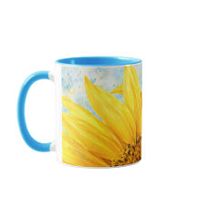 Caneca de Arte Aquarela de Girassol - Azul Céu