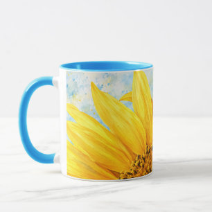 Caneca de Arte Aquarela de Girassol - Azul Céu