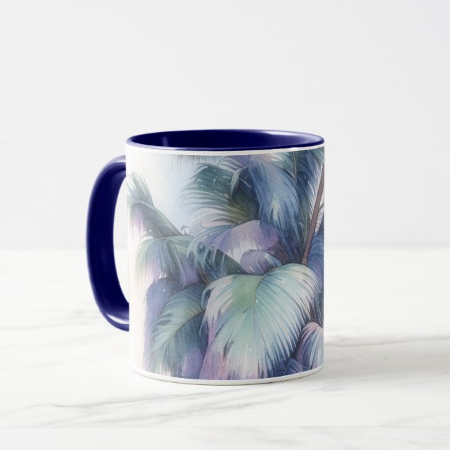 Caneca de Arte com Folhas de Palmeira Close Up (Frente Esquerda)