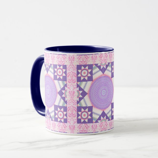 Caneca de Arte com Patches de Colcha Pink Star (Frente Esquerda)