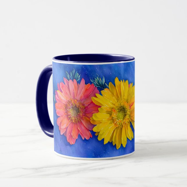 Caneca de Arte com Três Flores Margarida (Frente Esquerda)
