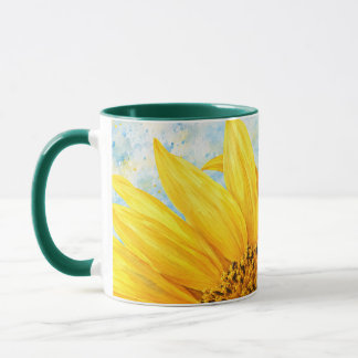 Caneca de Arte de Aquarela de Girassol - Verde