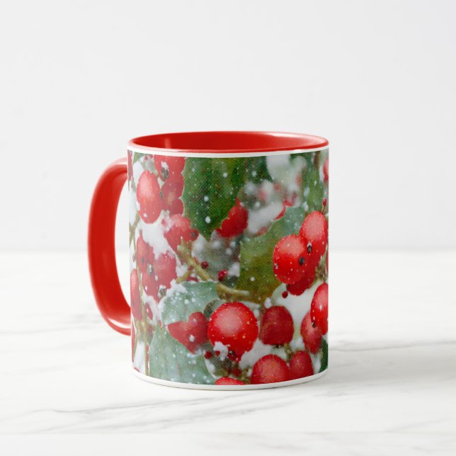 Caneca de Arte de Férias de Neve de Azevinho (Frente Esquerda)